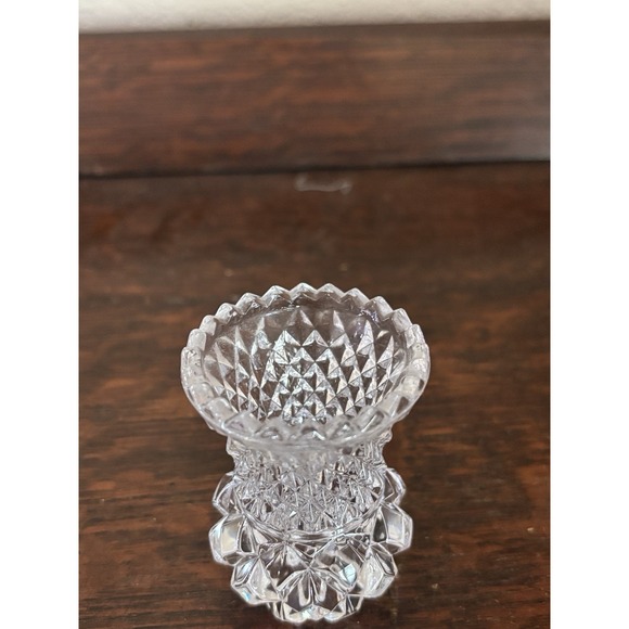 Vintage Lead Crystal Toothpick Holder Sawtooth Trim Diamond Pineapple Cut 3" - Picture 2 of 6